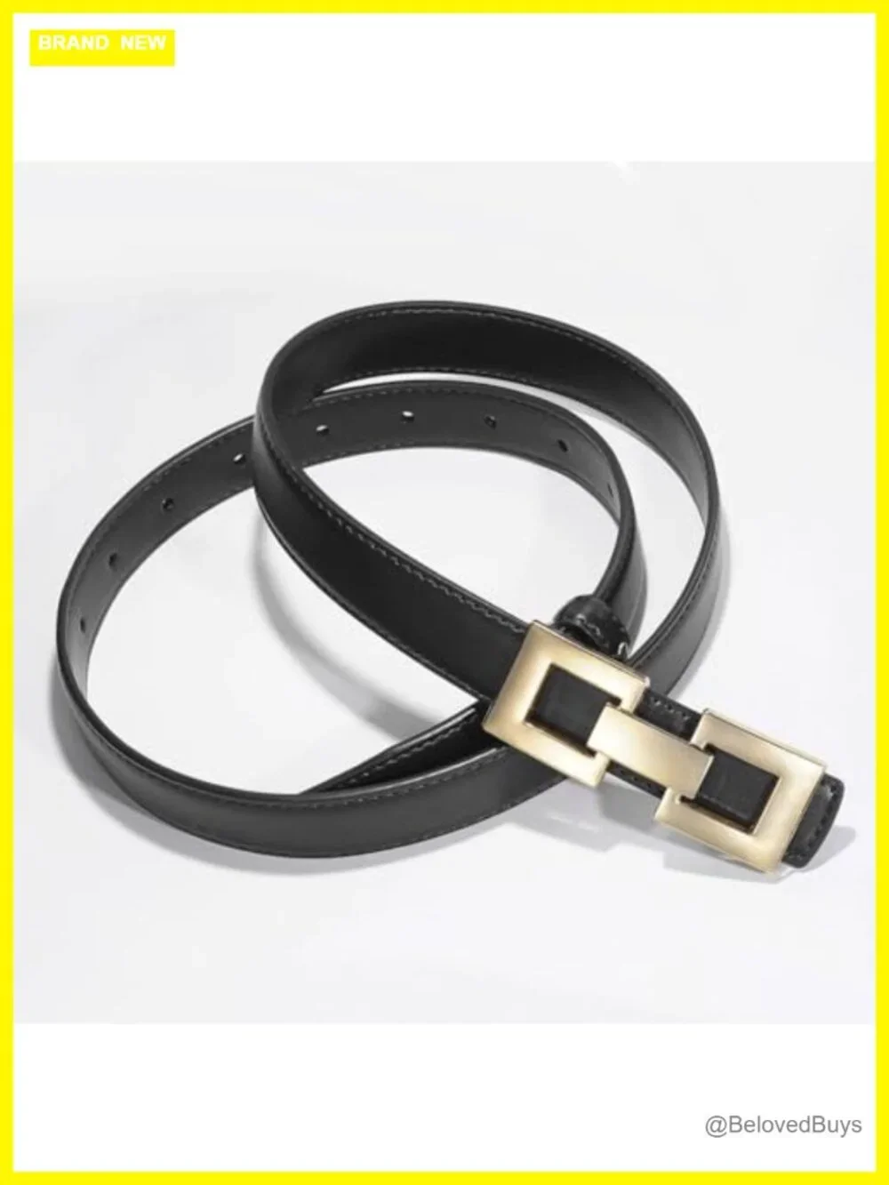 Women's Skinny PU Leather Belt with Gold Buckle, Faux Leather Waist Belt